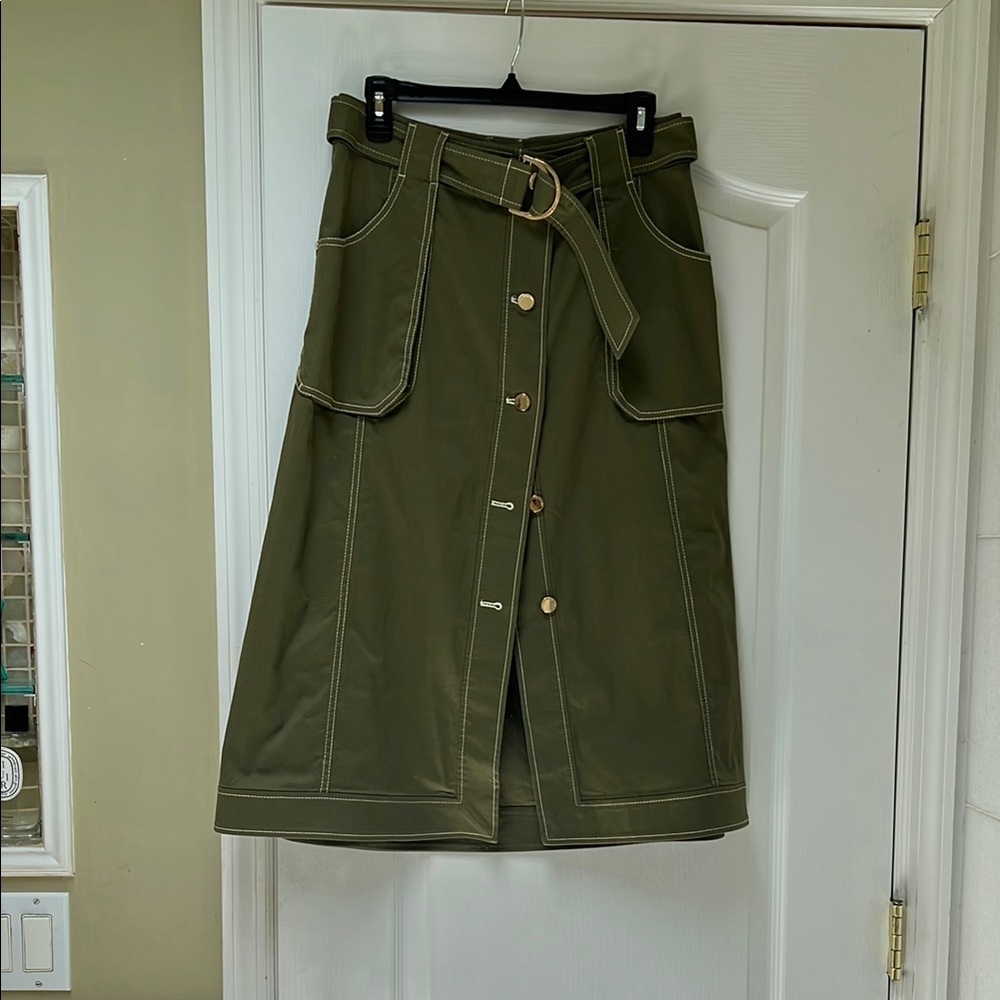 Zimmermann military green color two piece Jacket with midi skirt.